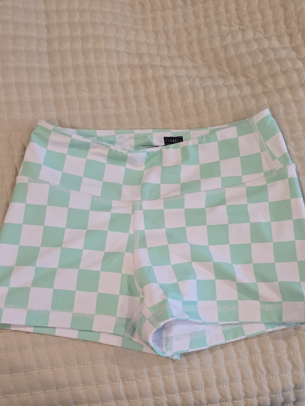 Checkerboard Mint & White Women’s Athletic Shorts -